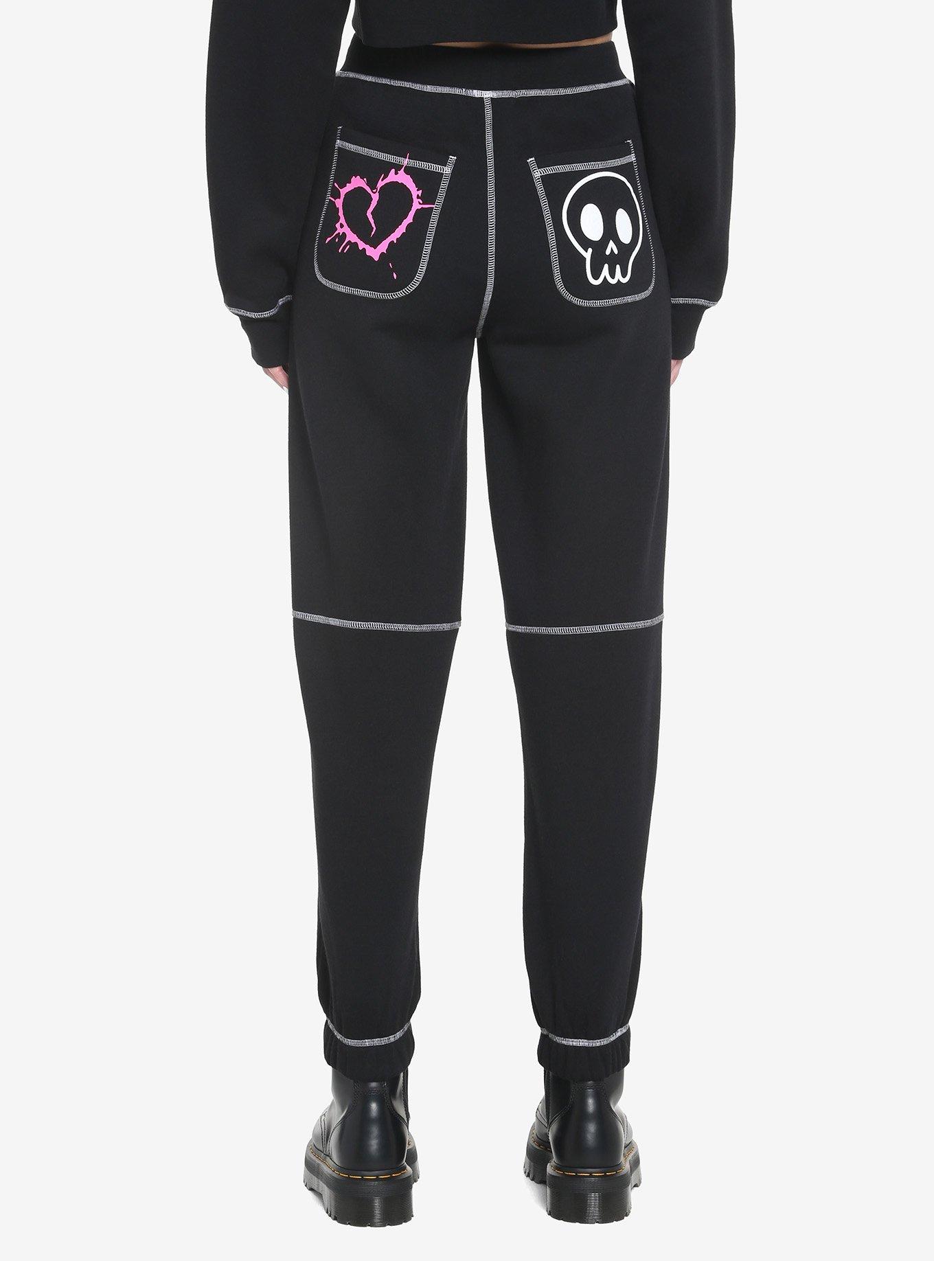 Black & Pink Emo Icons Girls Jogger Pants, BLACK, alternate