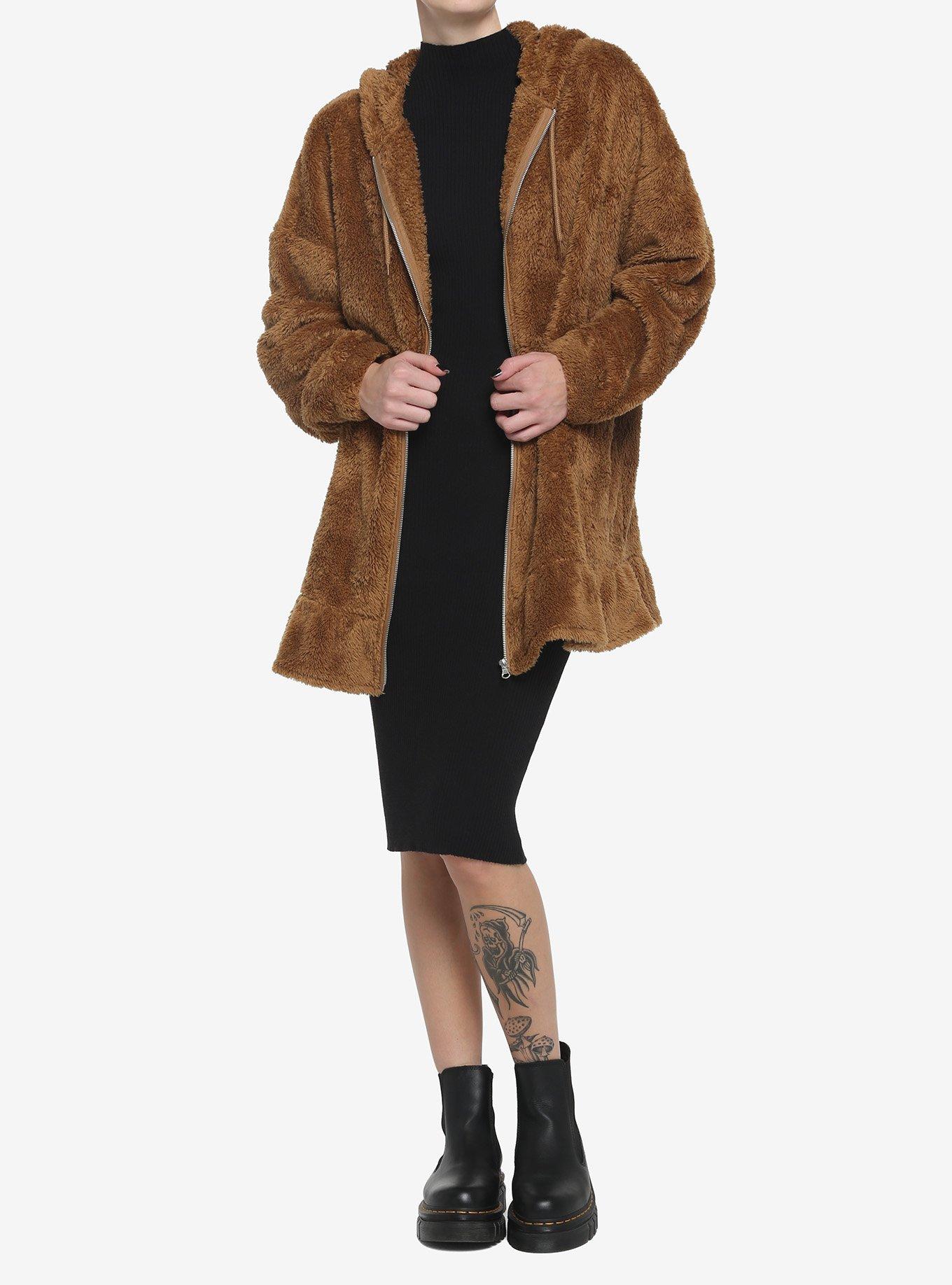 Brown Bear Fuzzy Girls Oversized Hoodie, BROWN, alternate