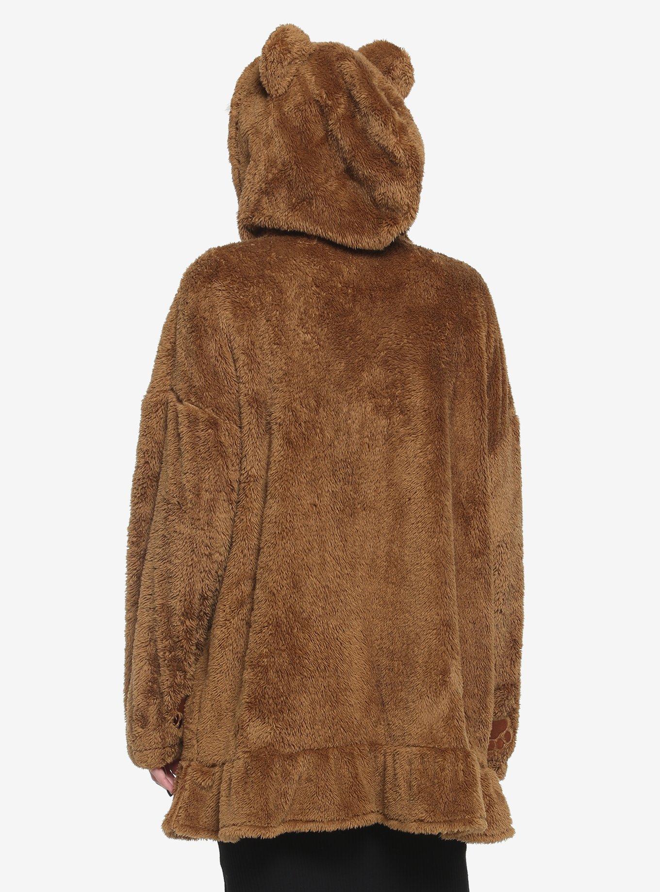 Brown Bear Fuzzy Girls Oversized Hoodie, BROWN, alternate