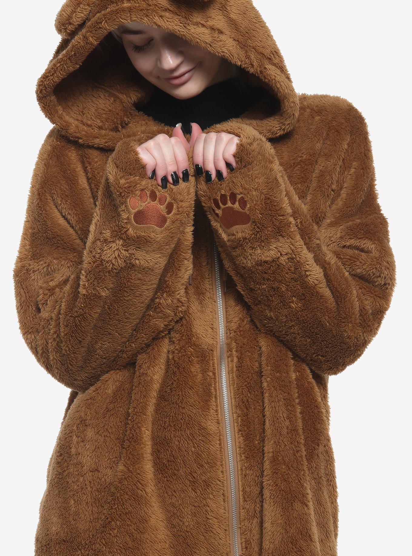 Brown Bear Fuzzy Girls Oversized Hoodie, BROWN, alternate
