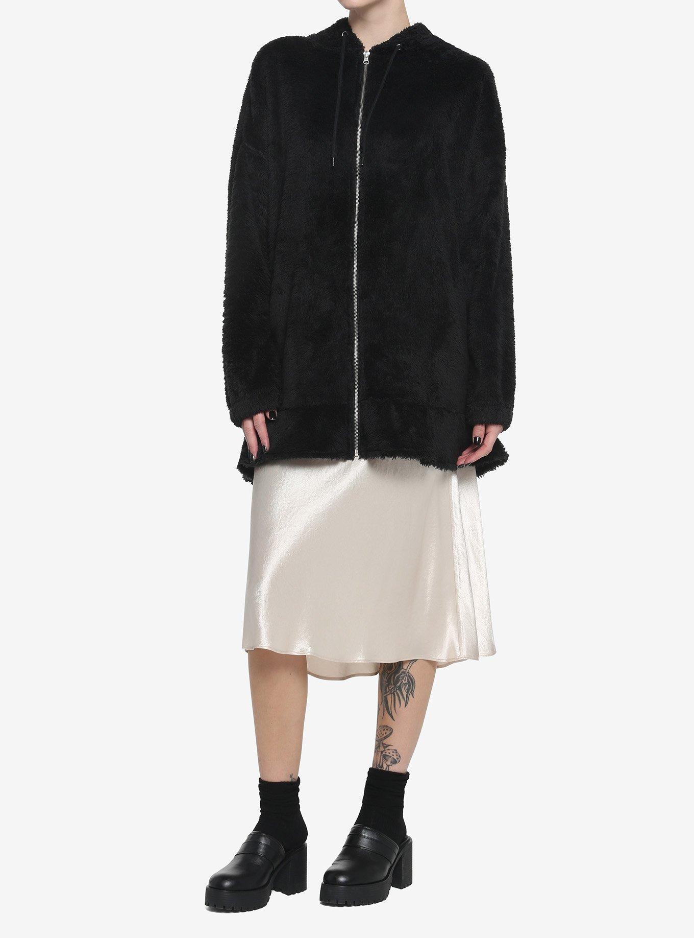 Black Cat Fuzzy Girls Oversized Hoodie, BLACK, alternate