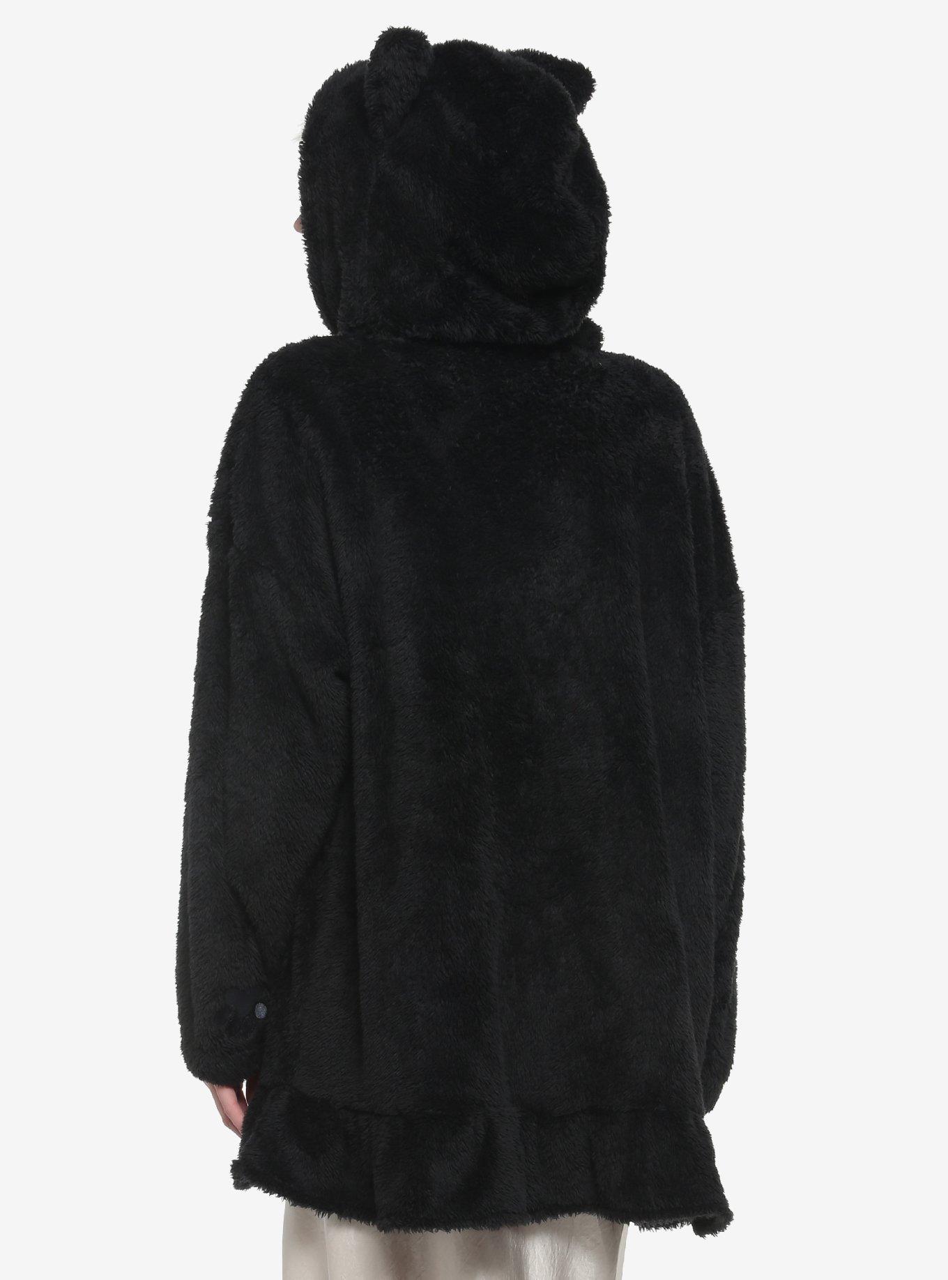 Black Cat Fuzzy Girls Oversized Hoodie, BLACK, alternate