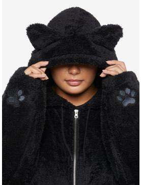 Black Cat Fuzzy Girls Oversized Hoodie Plus Size, , hi-res
