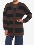 Black & Brown Stripe Oversize Girls Cardigan, STRIPE - BROWN, alternate