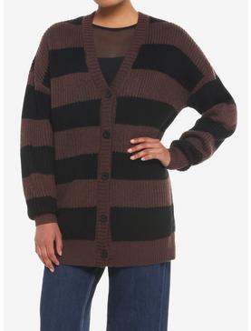Black & Brown Stripe Oversize Girls Cardigan, , hi-res