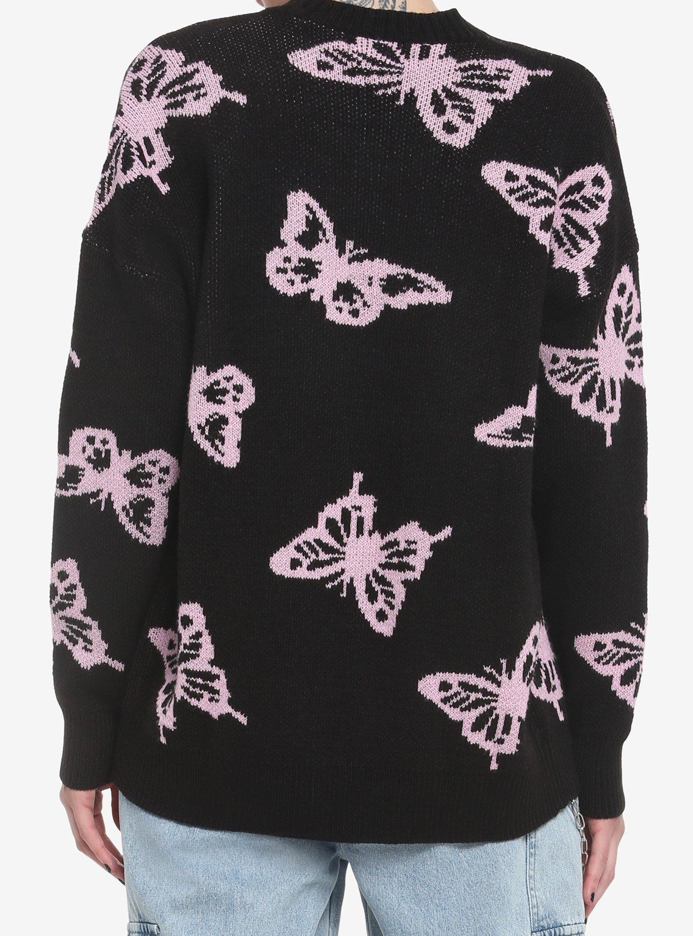 Black & Pink Butterfly Girls Cardigan, BLACK, alternate