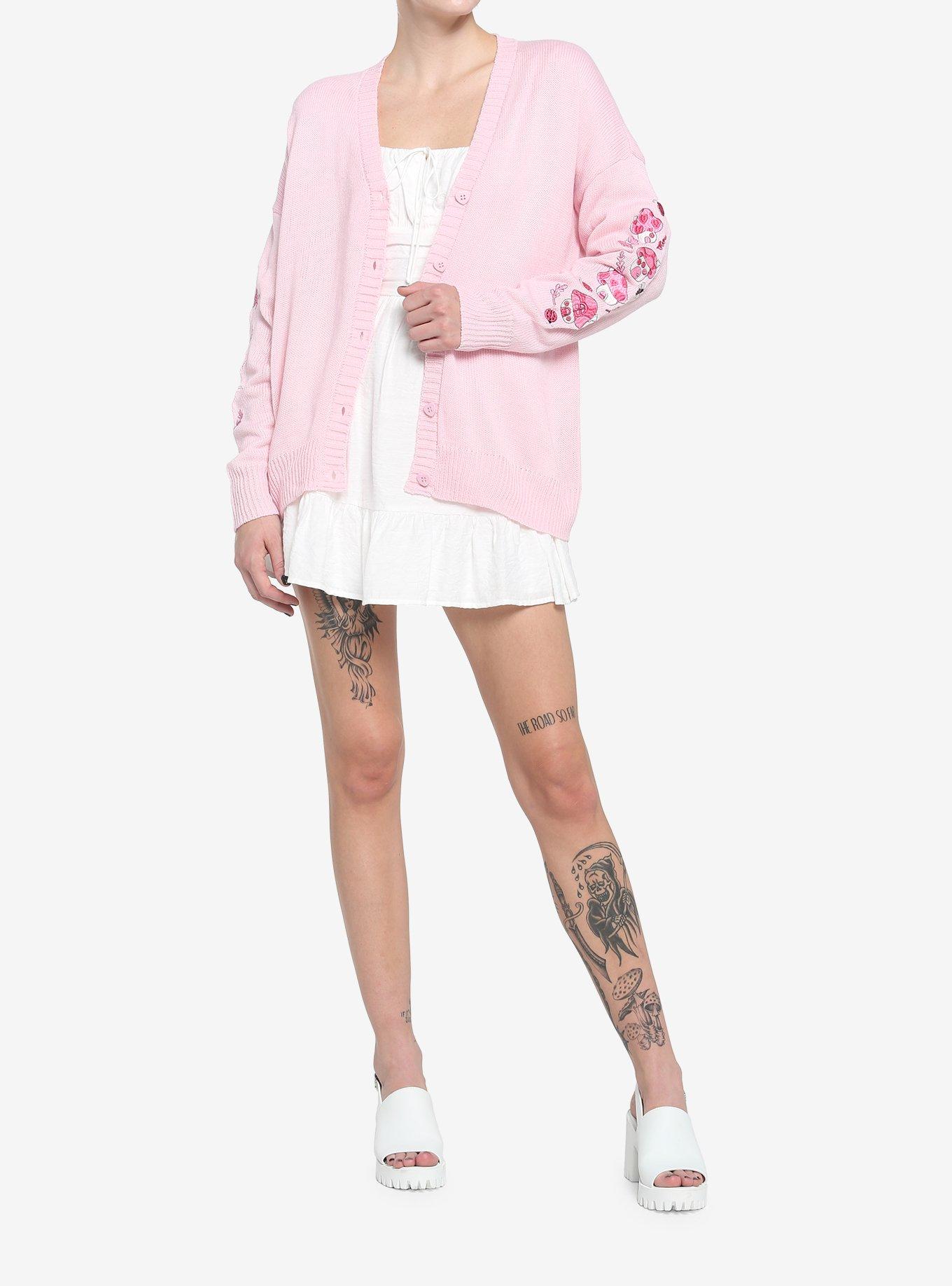 Pink Mushroom Girls Cardigan, PINK, alternate