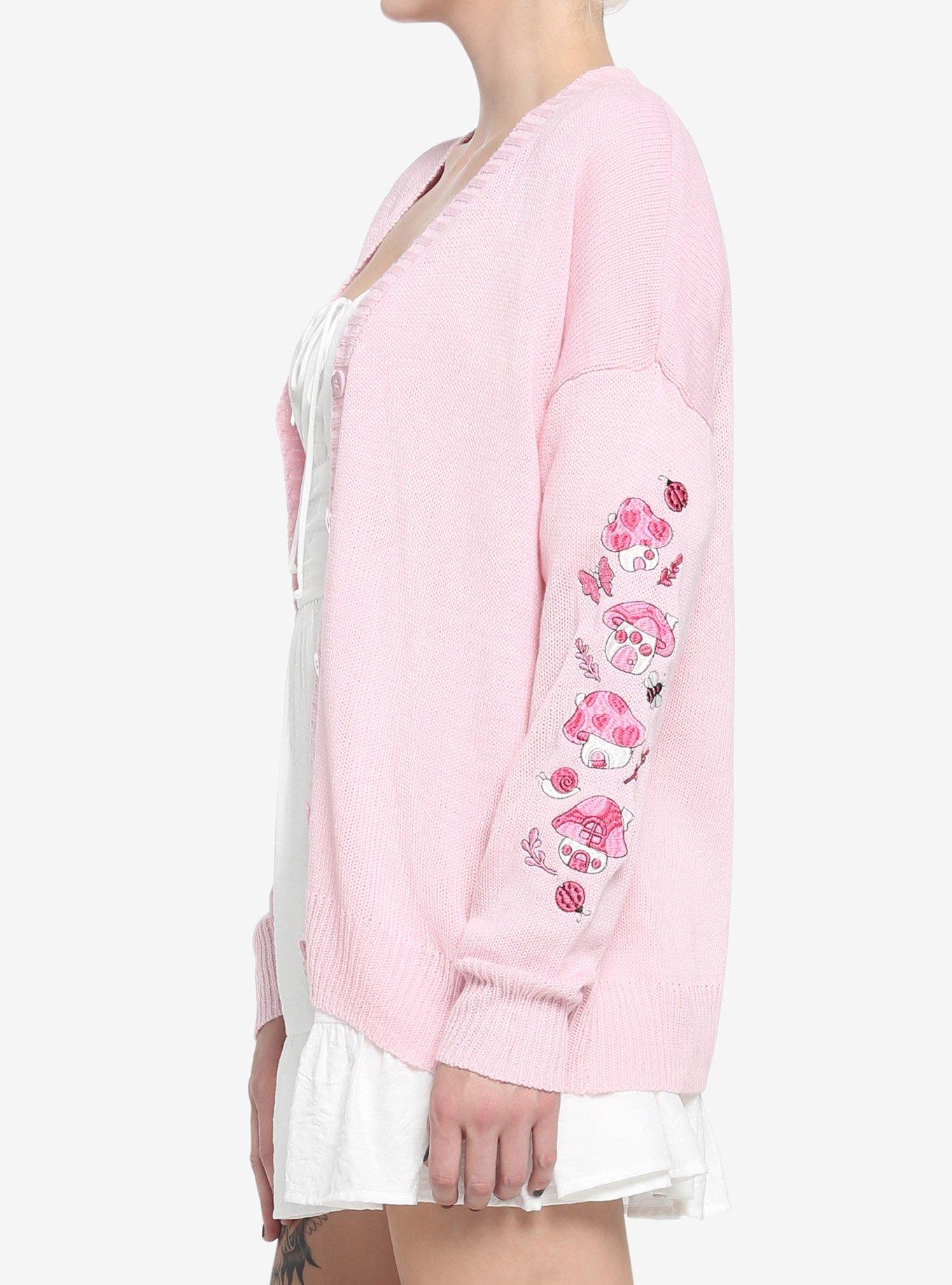 Pink Mushroom Girls Cardigan, PINK, alternate