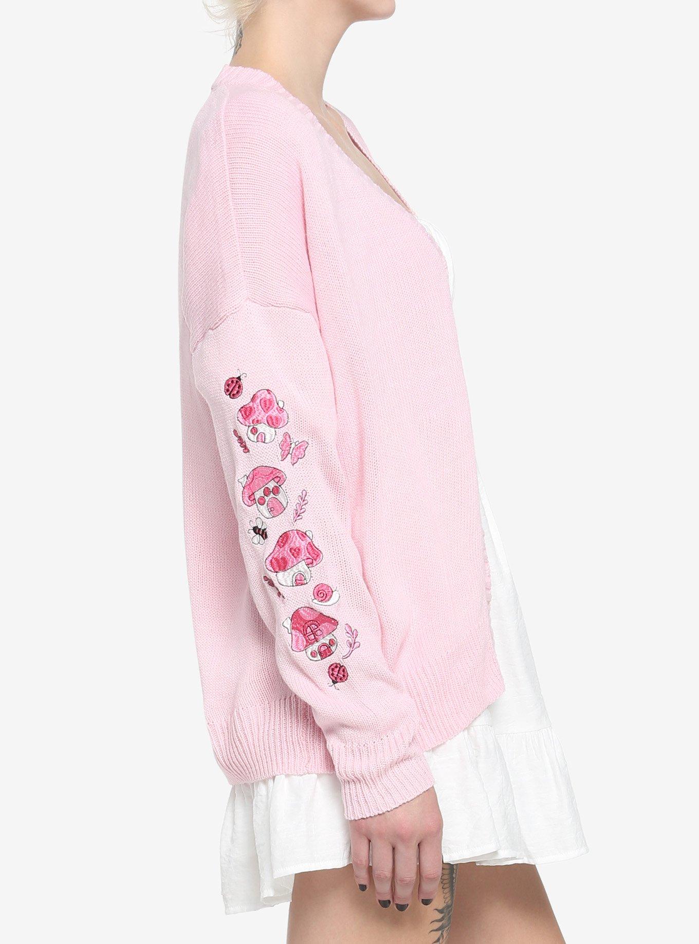 Pink Mushroom Girls Cardigan, PINK, alternate