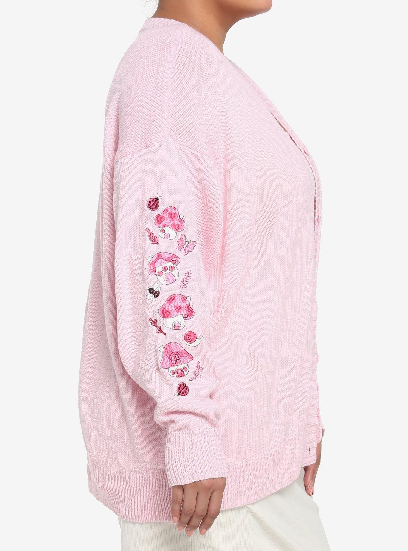Pink Mushroom Girls Cardigan Plus Size, PINK, alternate