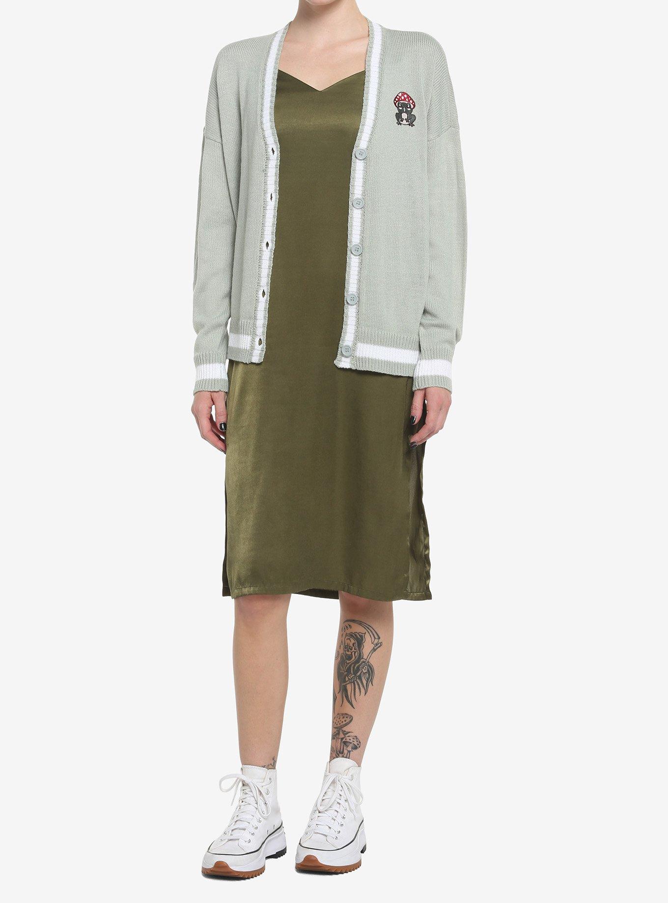Mushroom Frog Varsity Girls Cardigan, GREEN, alternate
