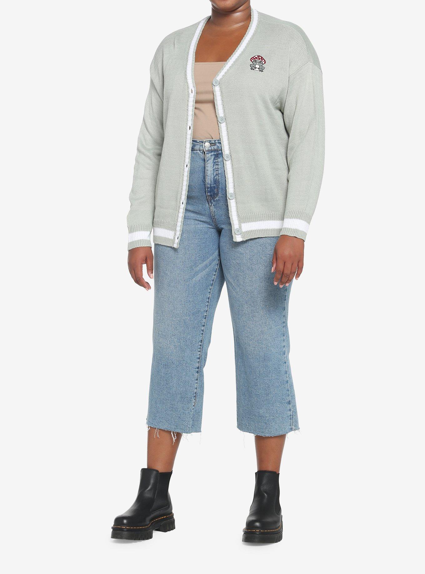 Mushroom Frog Varsity Girls Cardigan Plus Size, GREEN, alternate