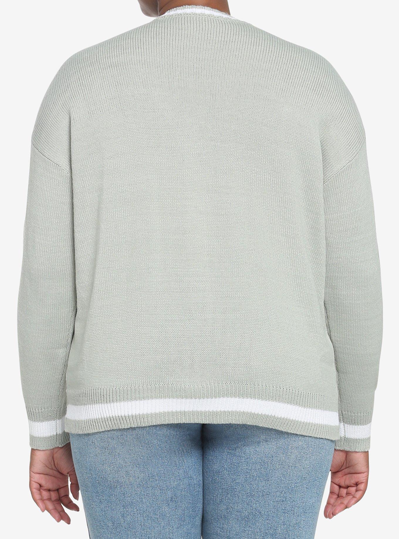 Mushroom Frog Varsity Girls Cardigan Plus Size, GREEN, alternate