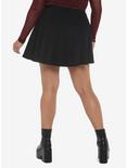 Black Zipper & Buckles Pleated Skirt Plus Size, BLACK, alternate