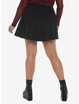 Black Zipper & Buckles Pleated Skirt Plus Size, , hi-res