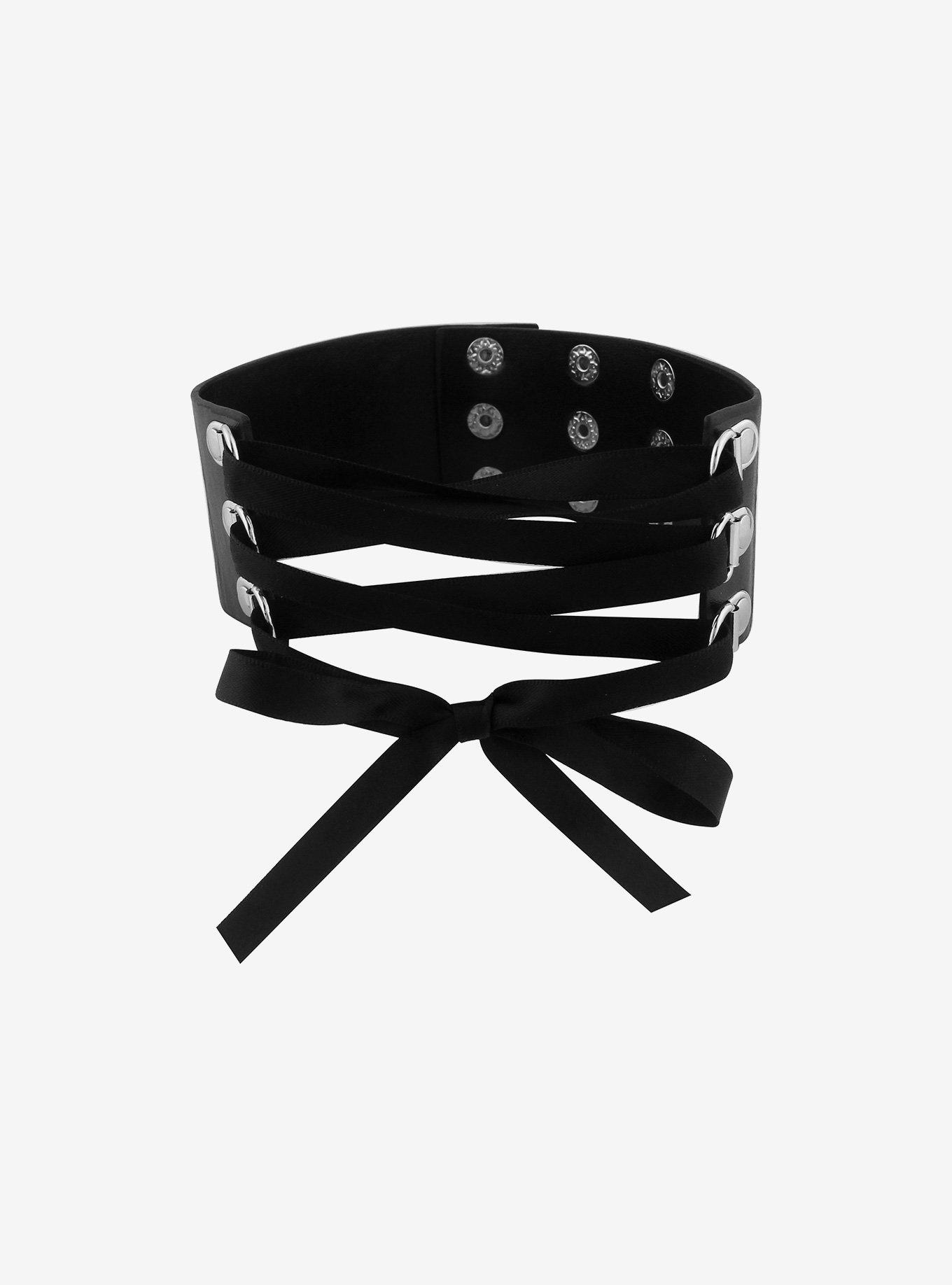 Faux Leather Satin Ribbon Choker, , alternate