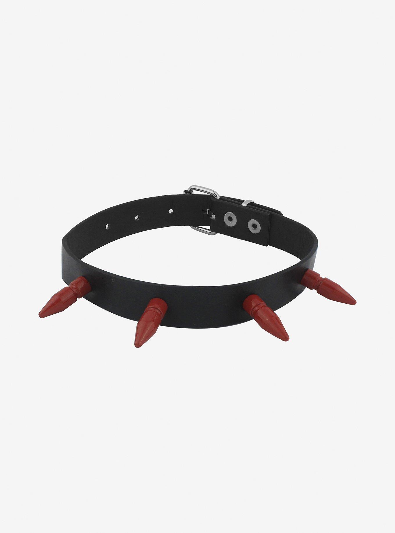 Black Faux Leather Spiked Choker, , alternate