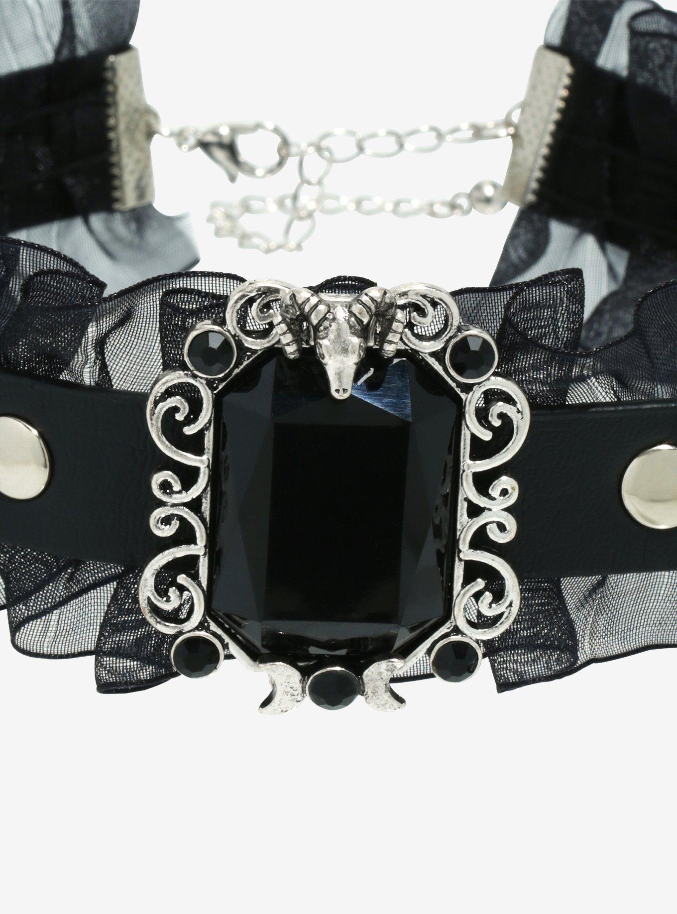 Black Ruffle Stone Choker, , alternate