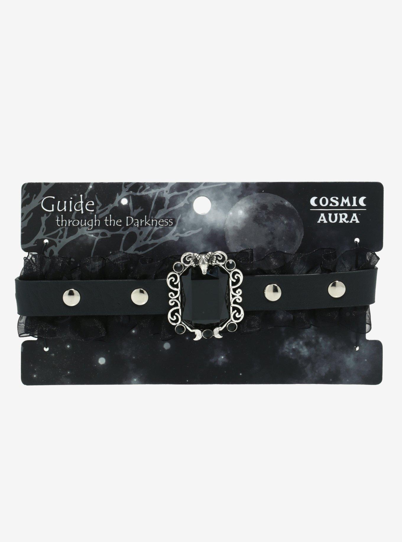 Black Ruffle Stone Choker, , alternate