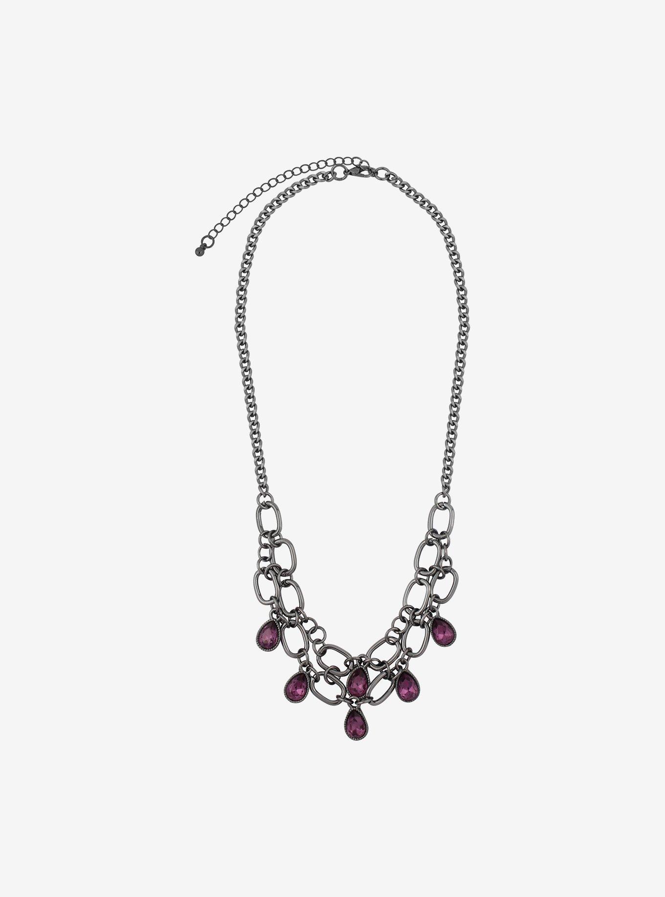 Purple Gem Layered Charm Necklace, , alternate