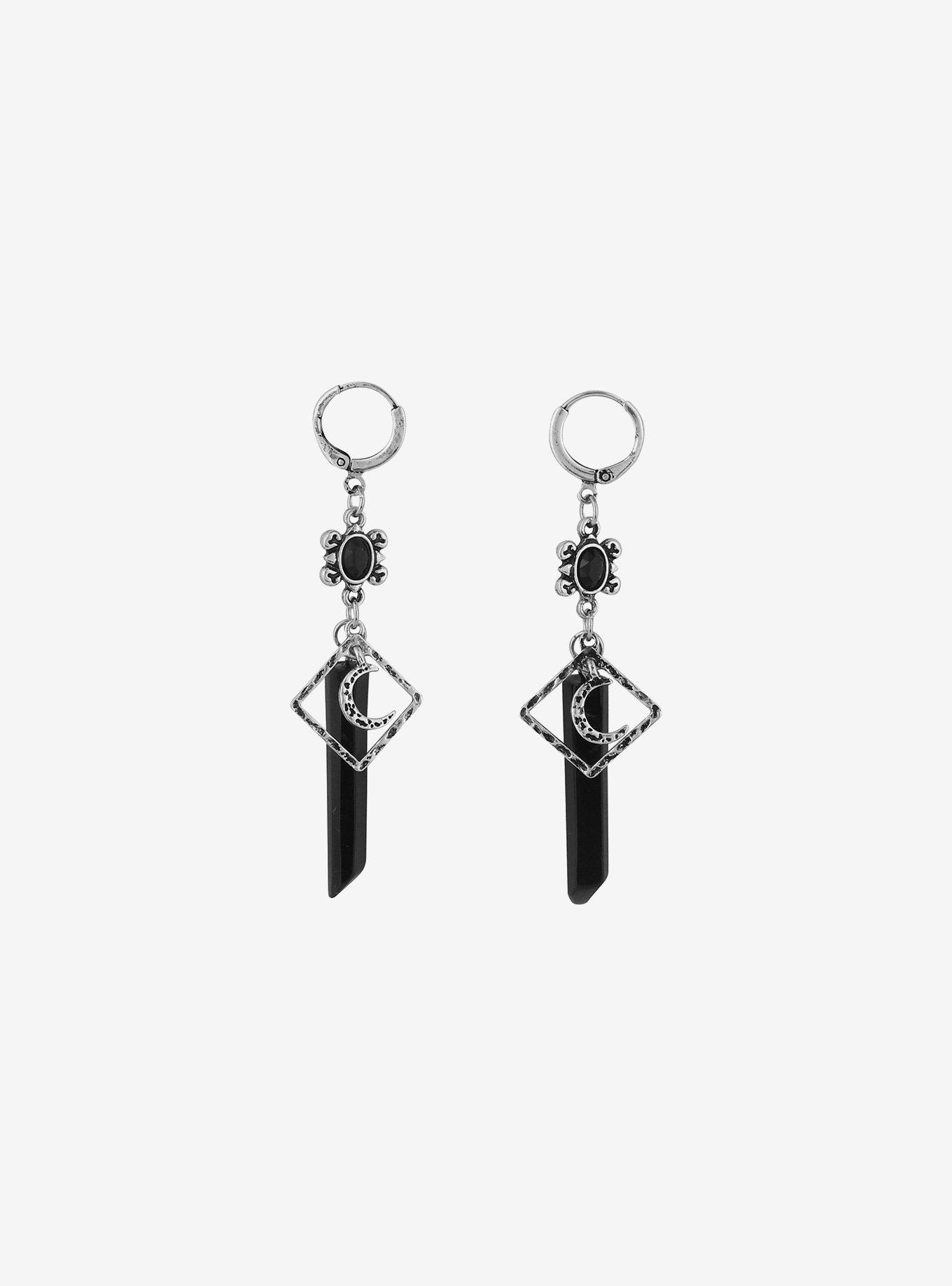 Gothic Black Crystal Moon Drop Earrings, , alternate