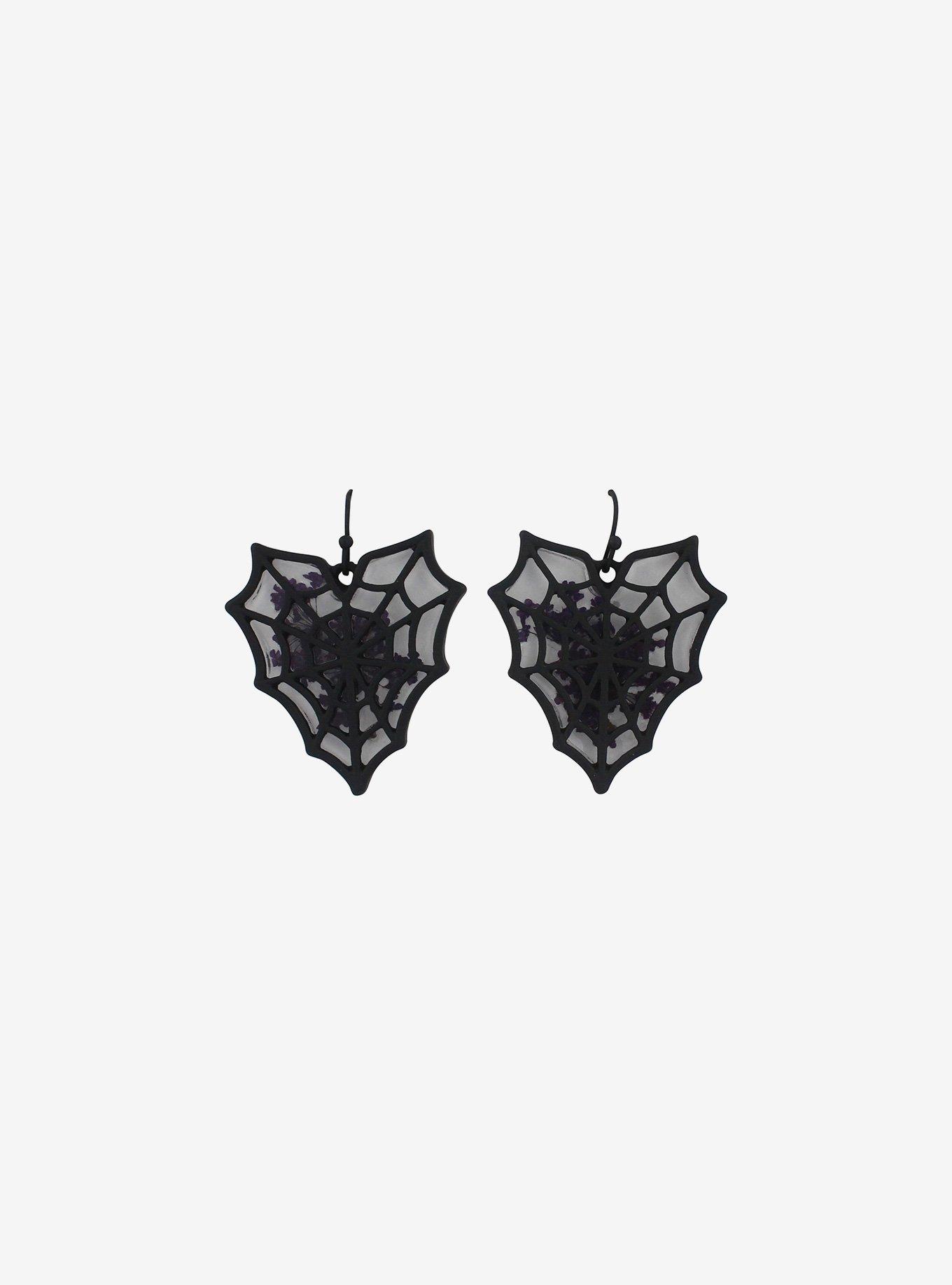 Spiderweb Heart Dried Floral Drop Earrings, , alternate