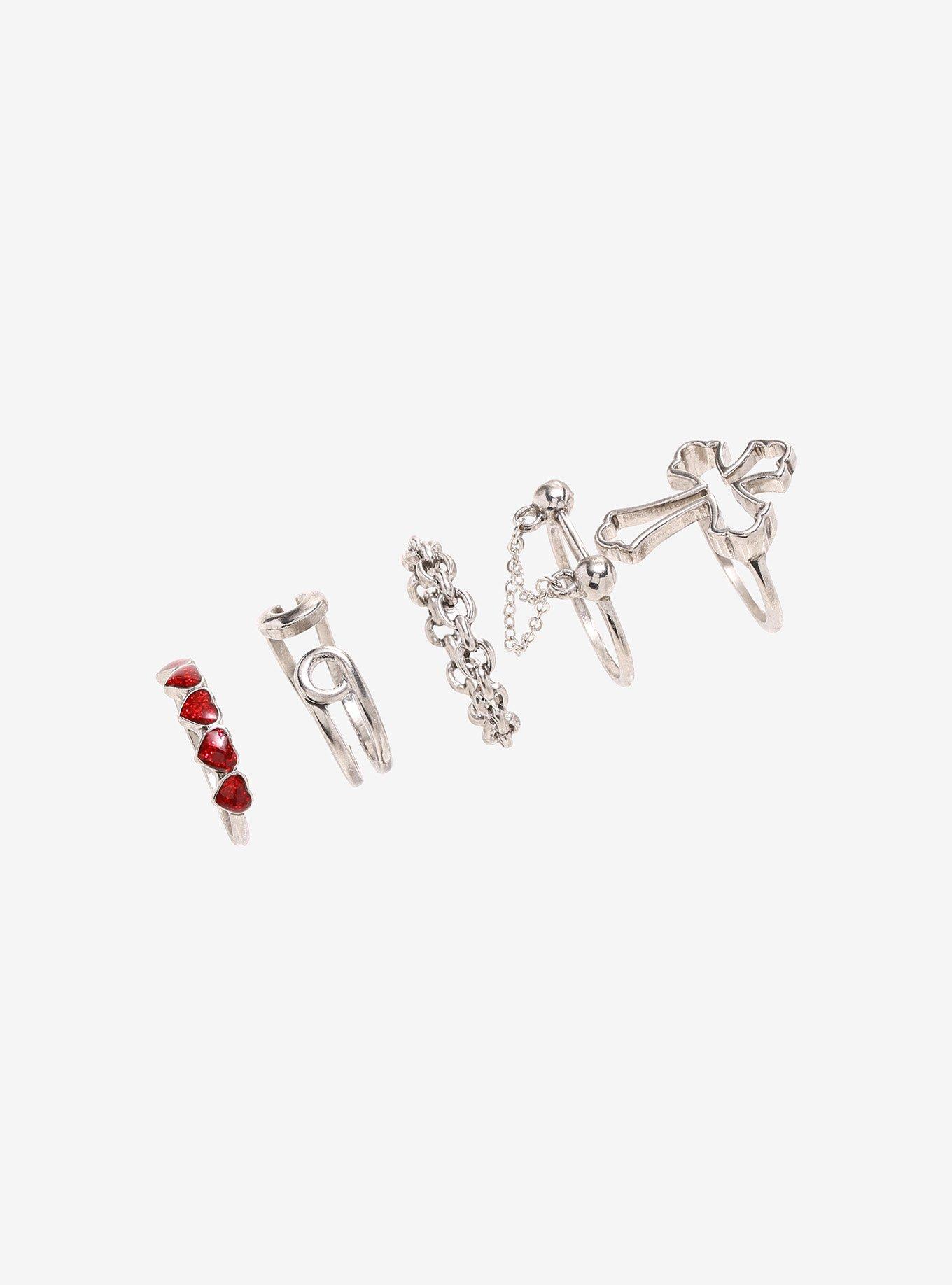Red Heart Chain Cross Ring Set, , alternate