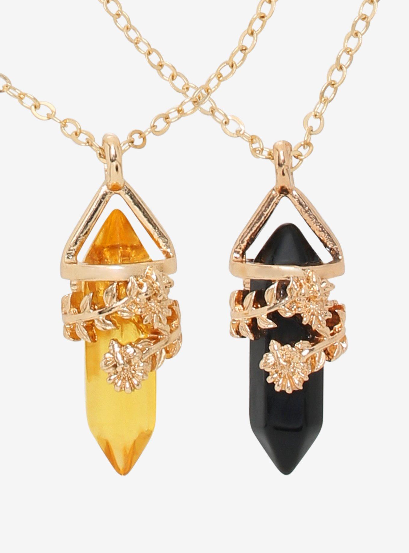 Gold Leaf Wrapped Crystal Best Friend Necklace Set, , alternate