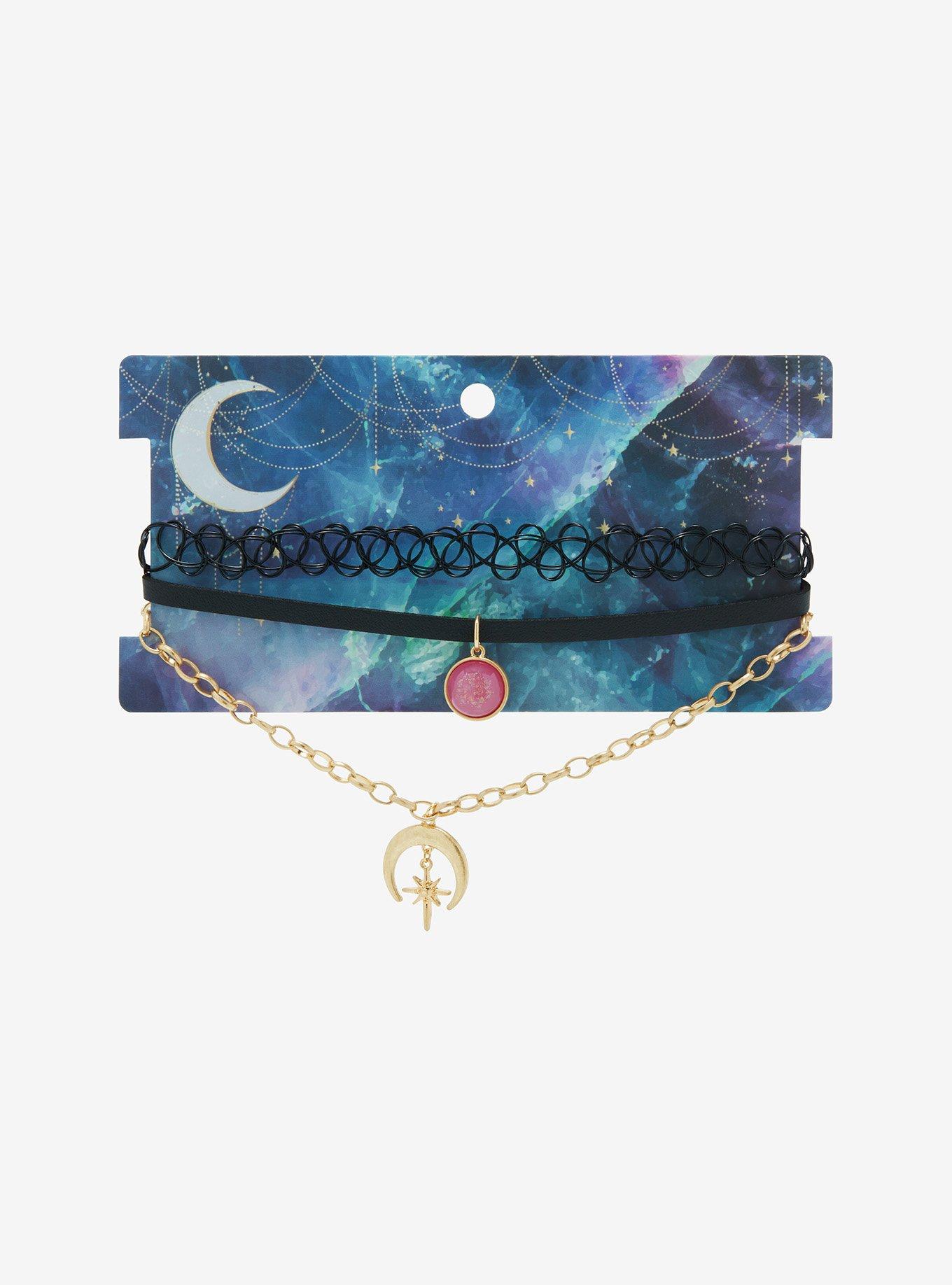 Celestial Faux Druzy Stone Choker Necklace Set, , alternate