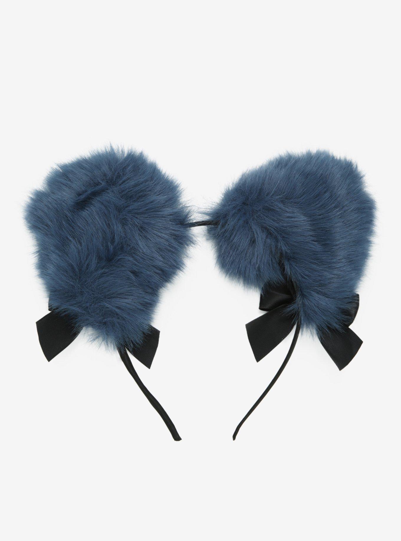 Black & Blue-Grey Cat Ear Headband, , alternate