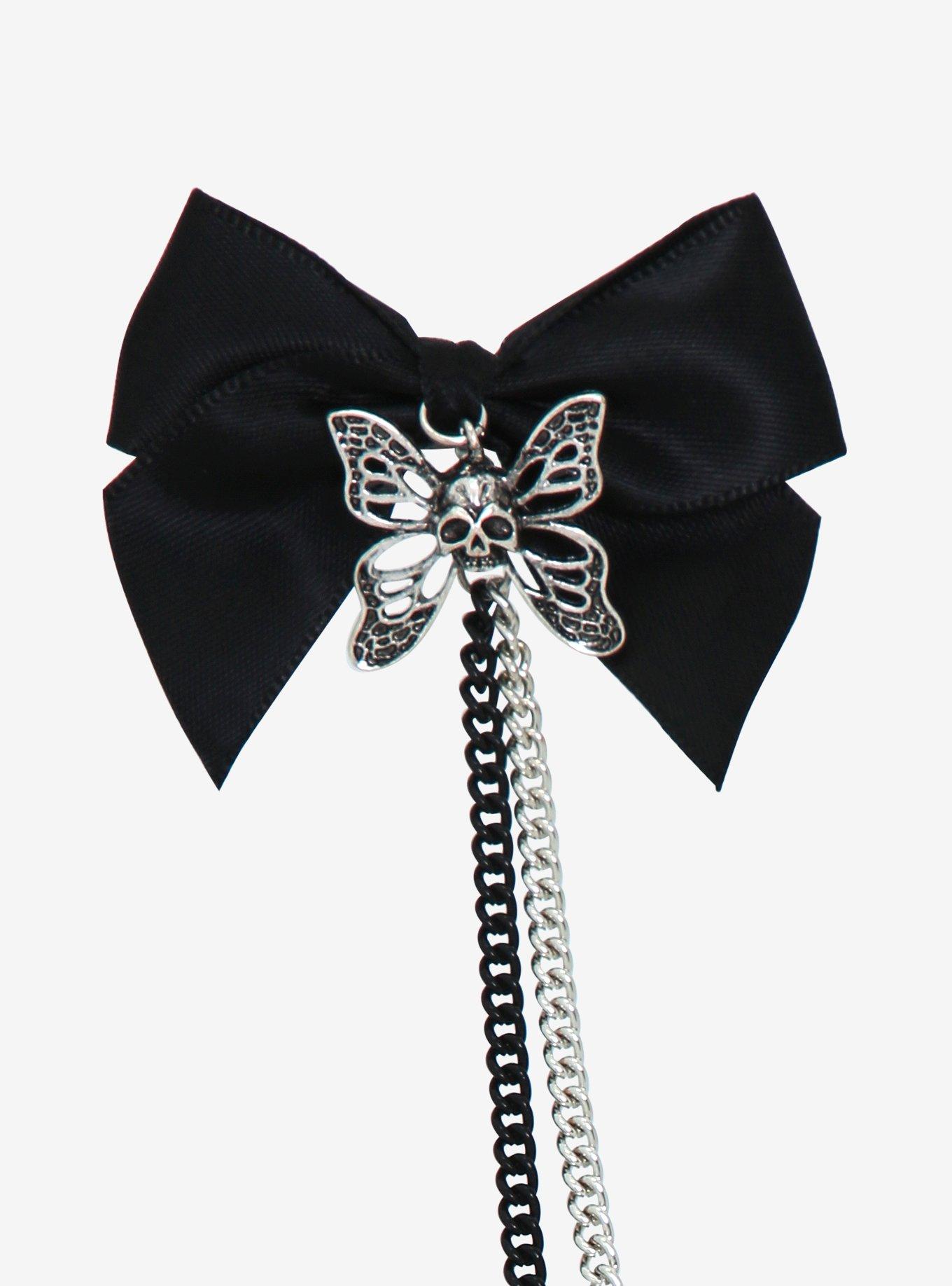 Butterfly Skull Chain Hair Bow Set, , alternate