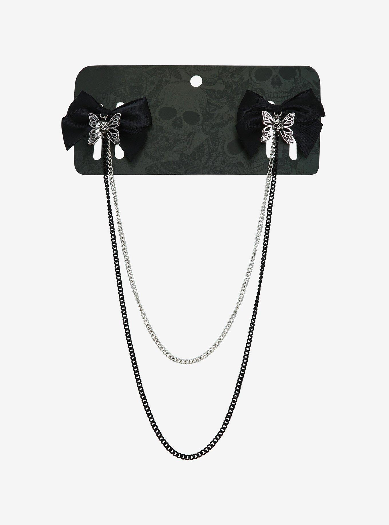 Butterfly Skull Chain Hair Bow Set, , alternate