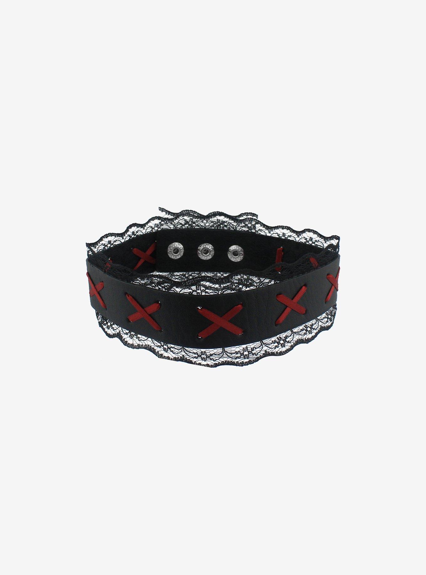 Black & Red Lace Choker, , alternate