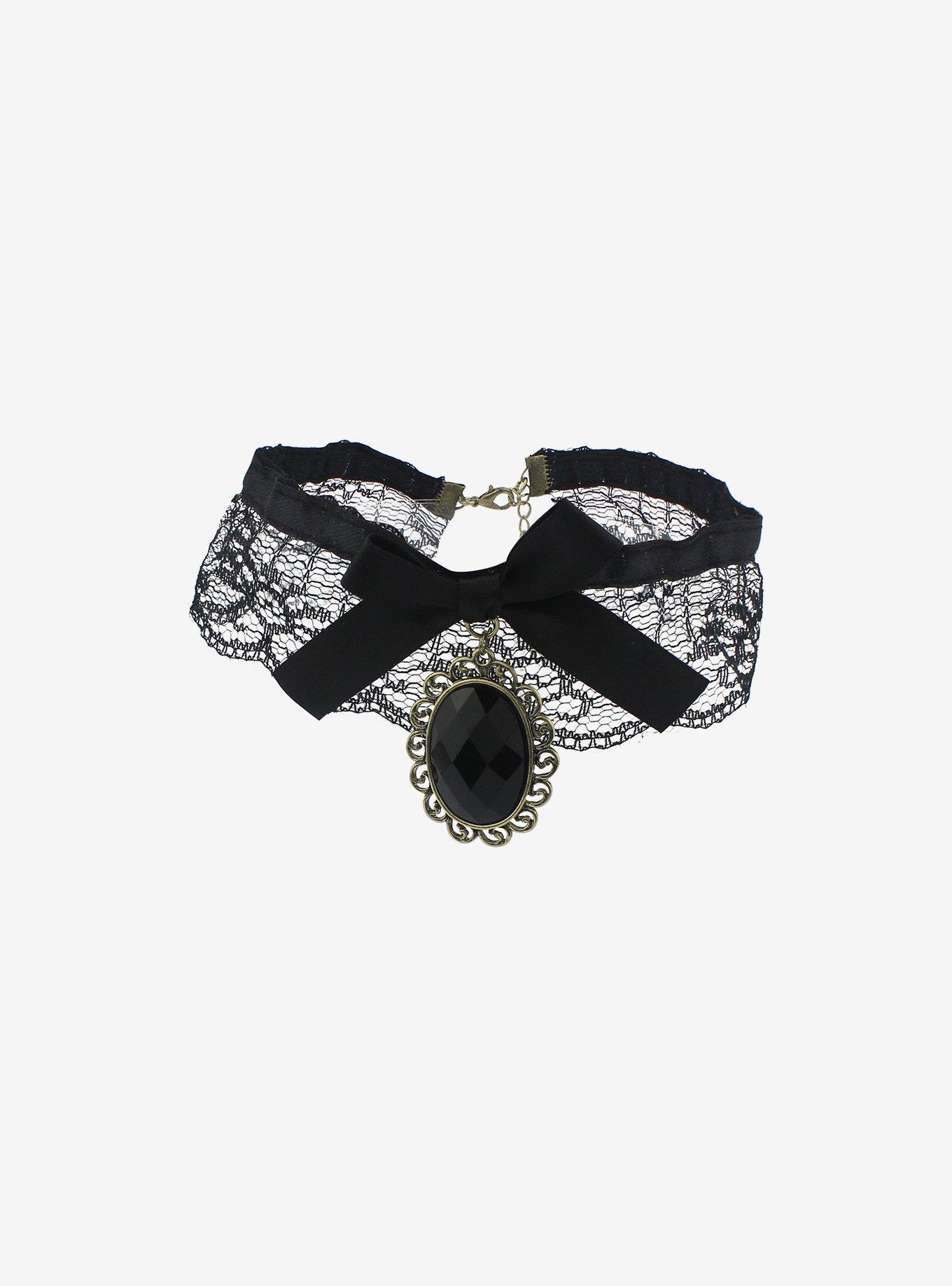 Black Lace Stone Choker, , alternate