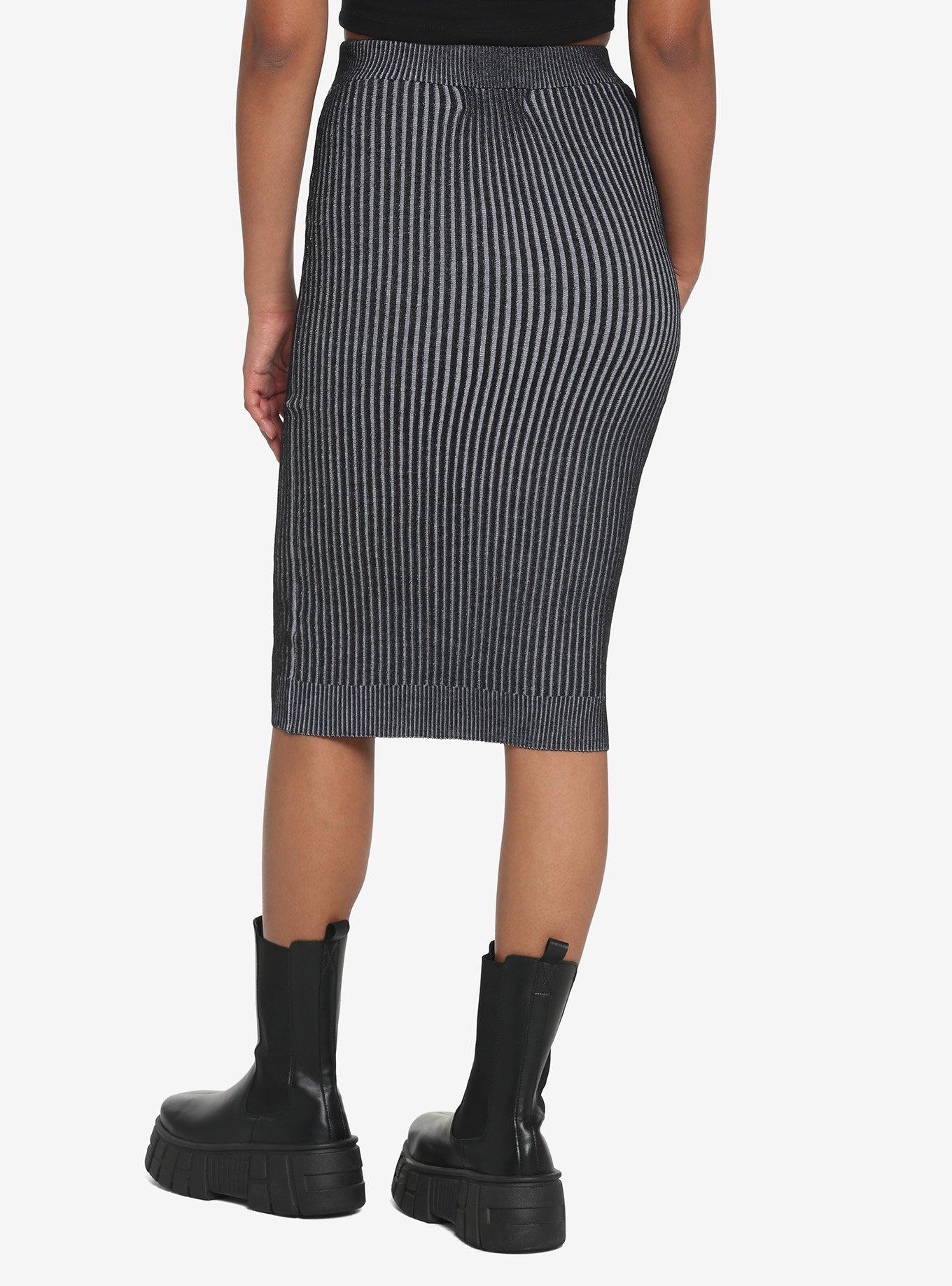 Black Ribbed Midi Skirt, BLACK, alternate