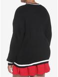 Skull Embroidery Varsity Stripe Girls Cardigan Plus Size, BLACK, alternate