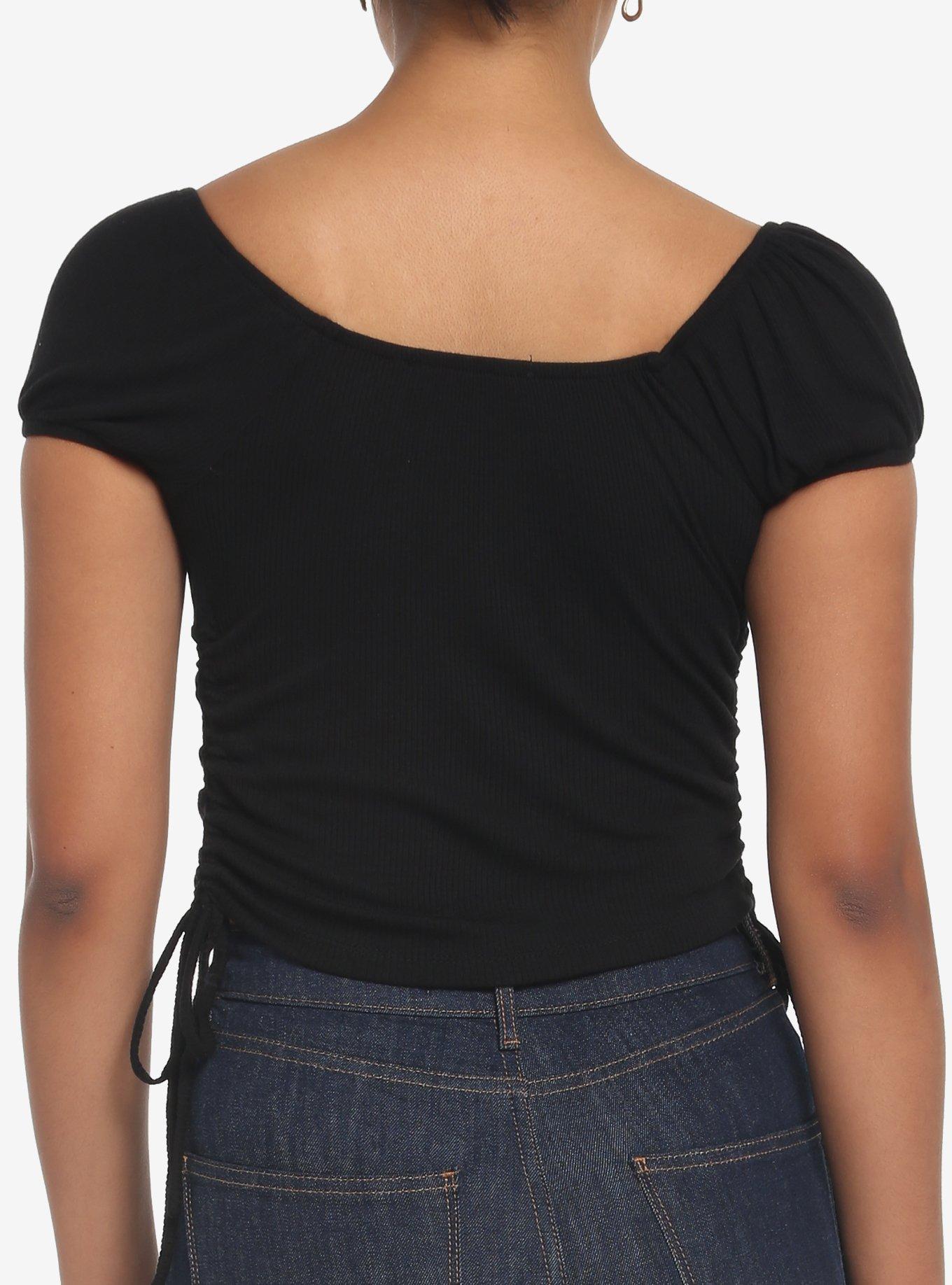 Black Puff Sleeve Crop Girls Top, BLACK, alternate