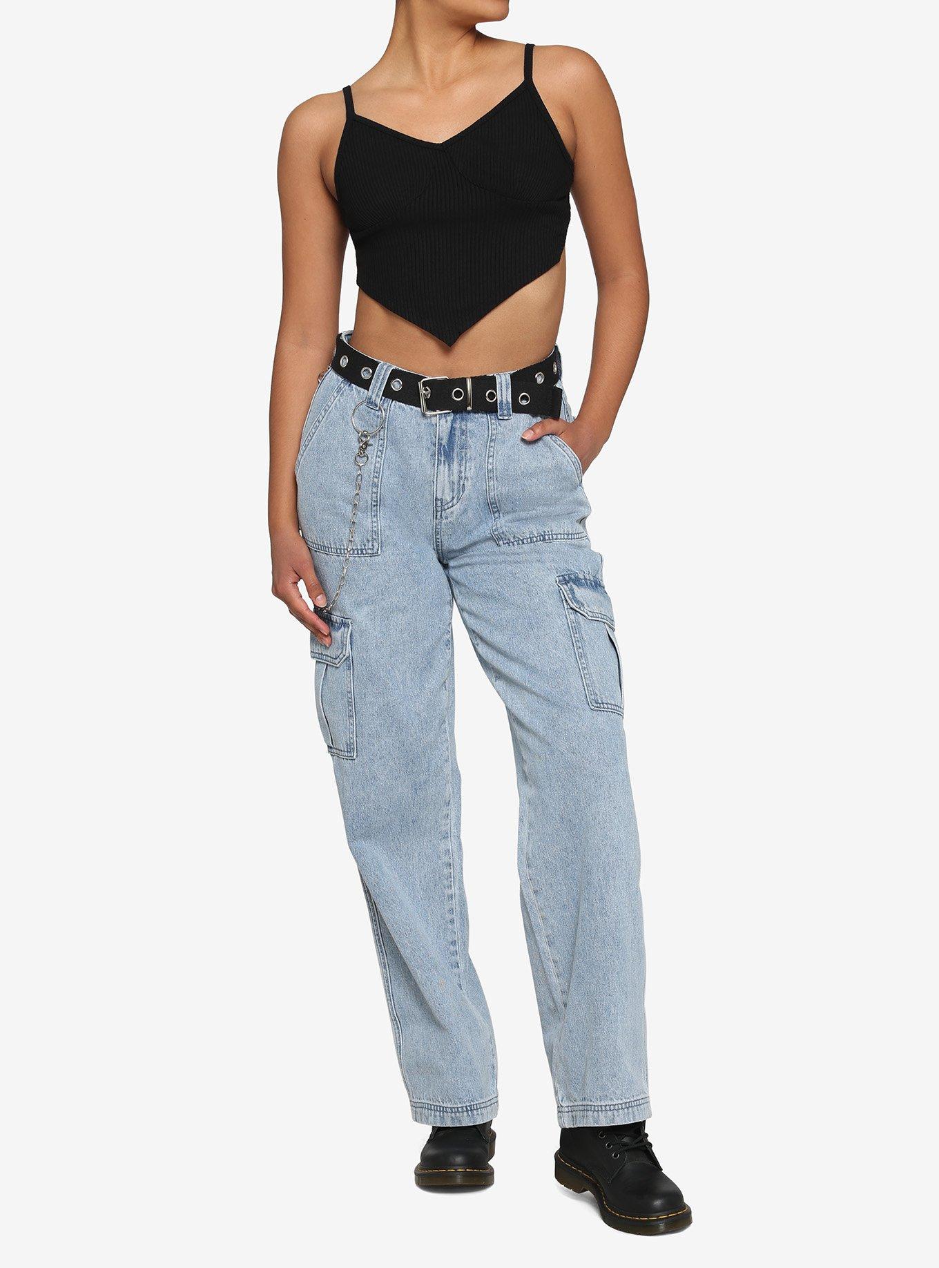 Black V-Neck Girls Crop Cami, BLACK, alternate