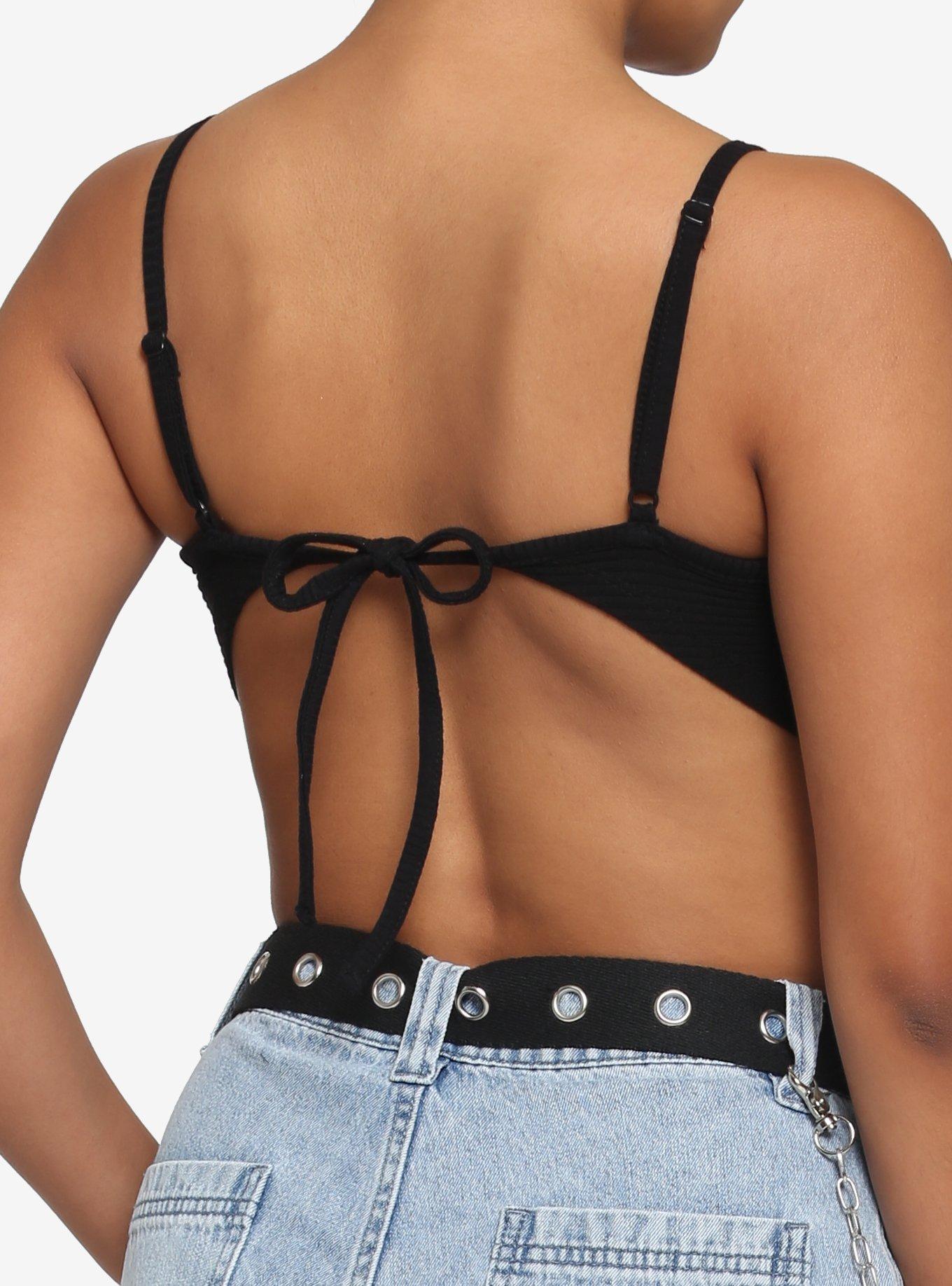 Black V-Neck Girls Crop Cami, BLACK, alternate
