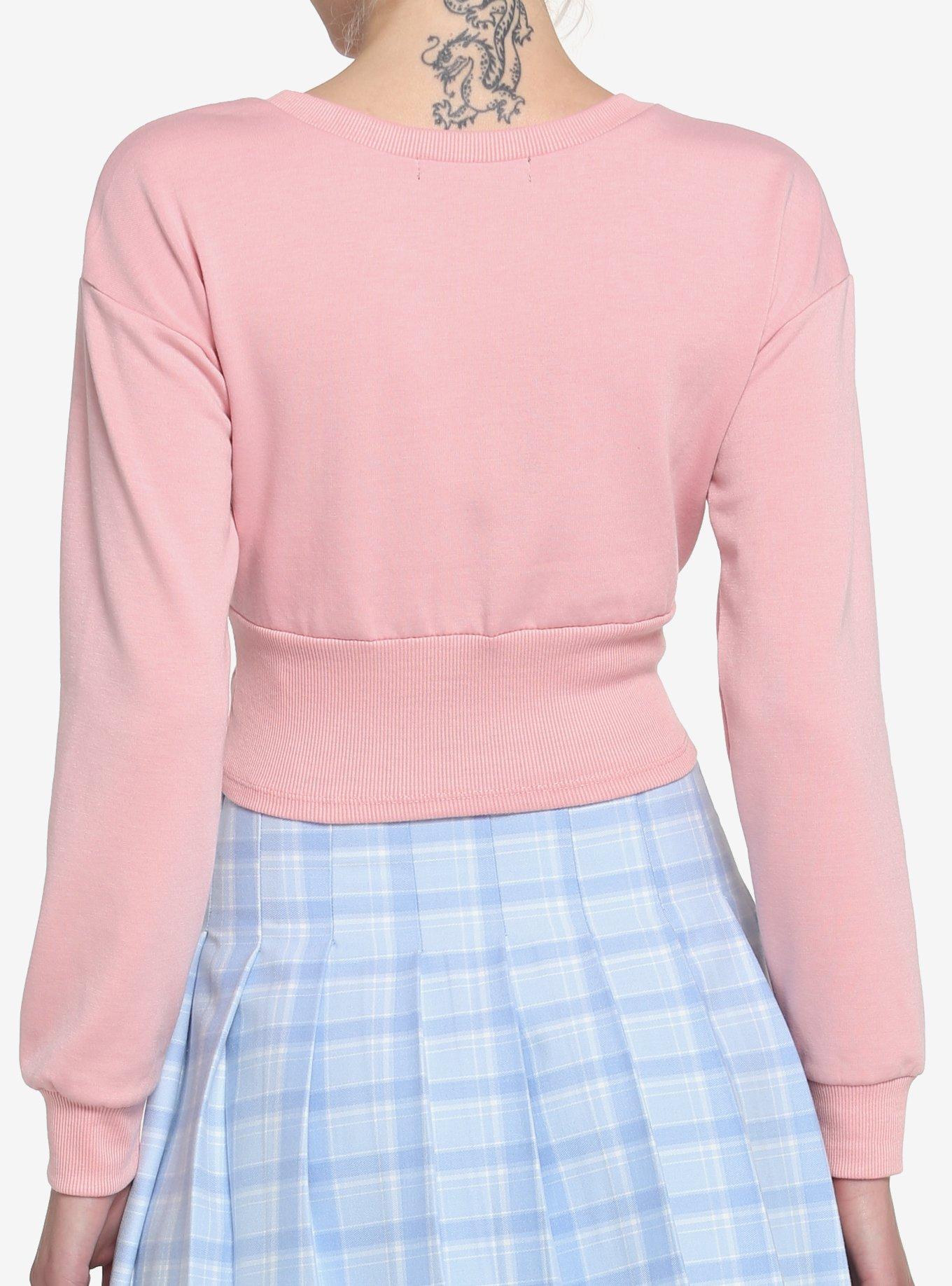 Pink Double Ruched Girls Crop Sweatshirt, PINK, alternate