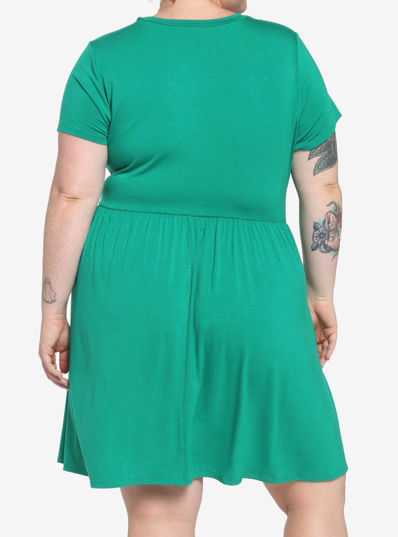 Green Skater Dress Plus Size, GREEN, alternate