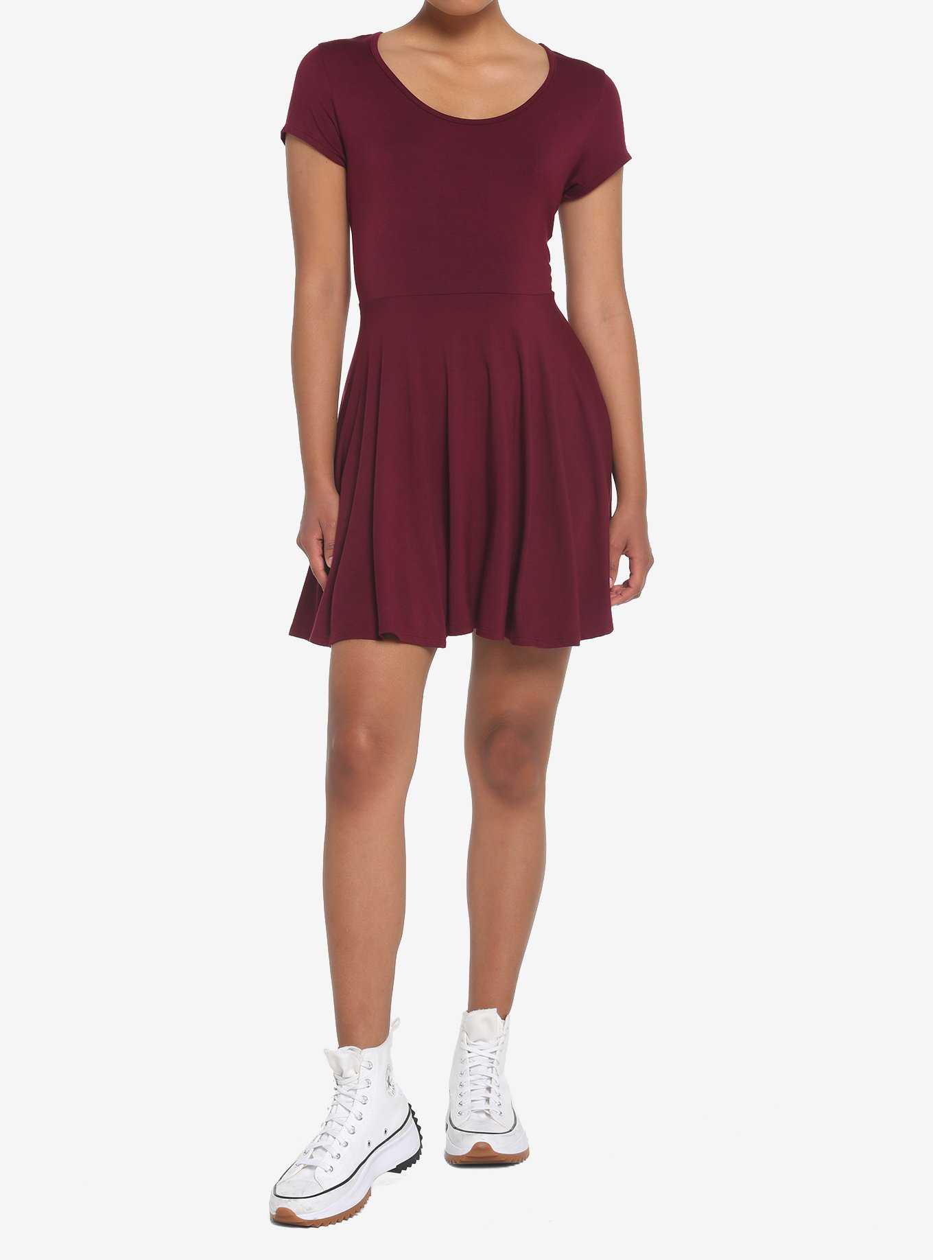 Burgundy Skater Dress, , hi-res
