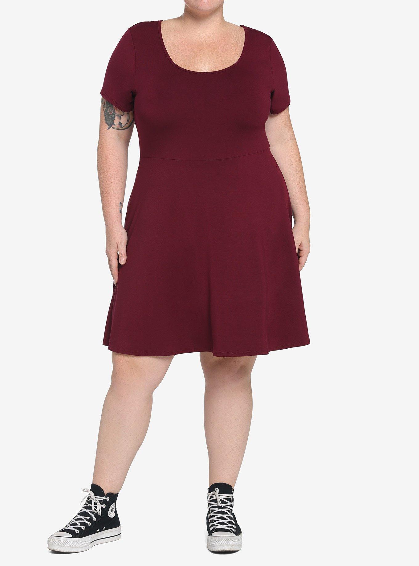 Burgundy Skater Dress Plus Size, , hi-res