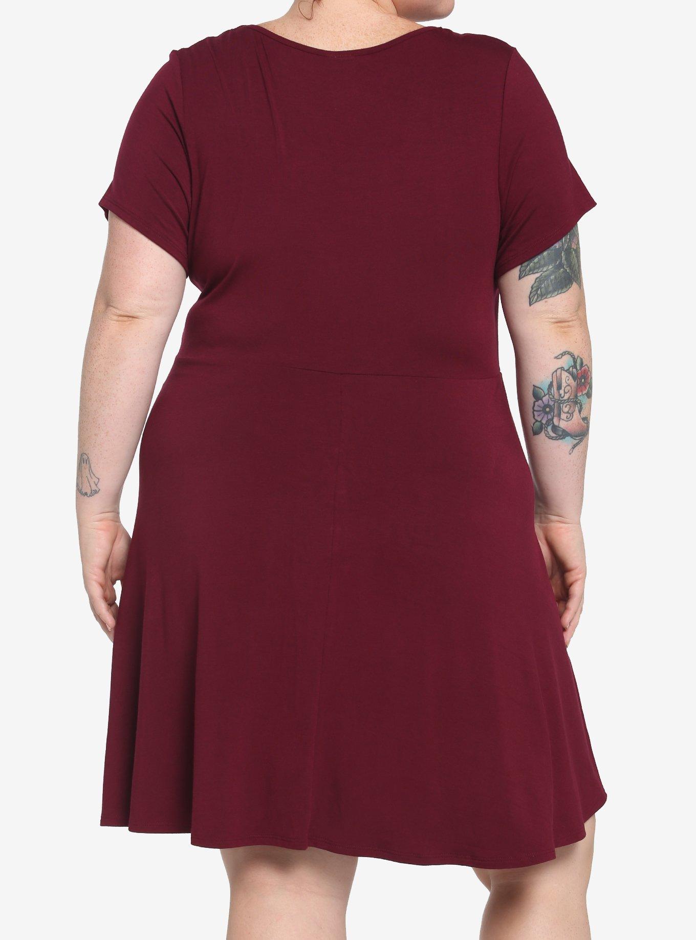 Burgundy Skater Dress Plus Size, BURGUNDY, alternate