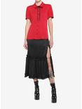 Red Peter Pan Collar Woven Button-Up, RED  BLACK, alternate
