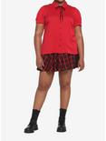Red Peter Pan Collar Woven Button-Up Plus Size, RED  BLACK, alternate