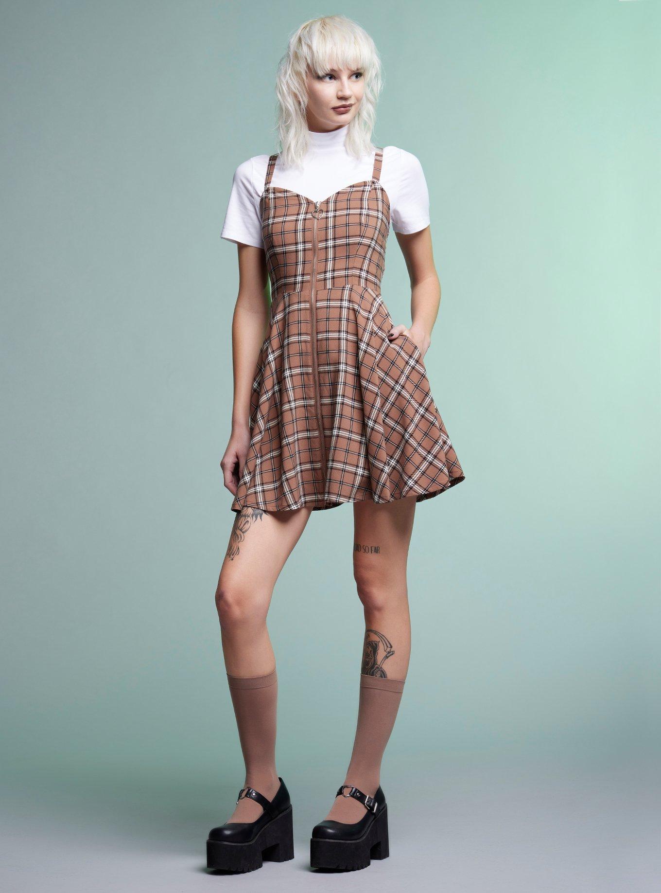Brown Plaid Twofer Dress, PLAID - BROWN, alternate