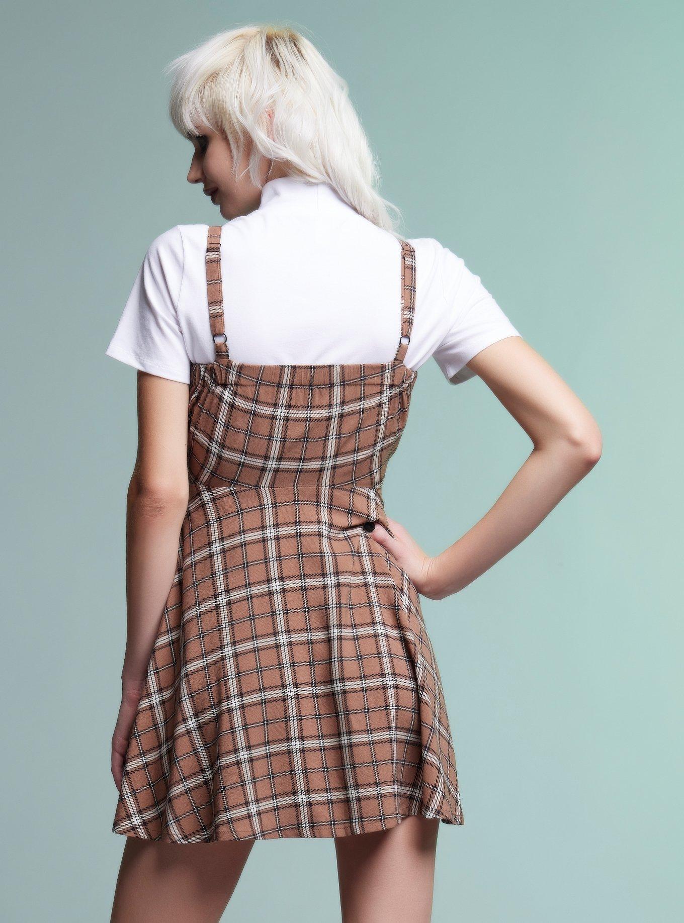 Brown Plaid Twofer Dress, PLAID - BROWN, alternate