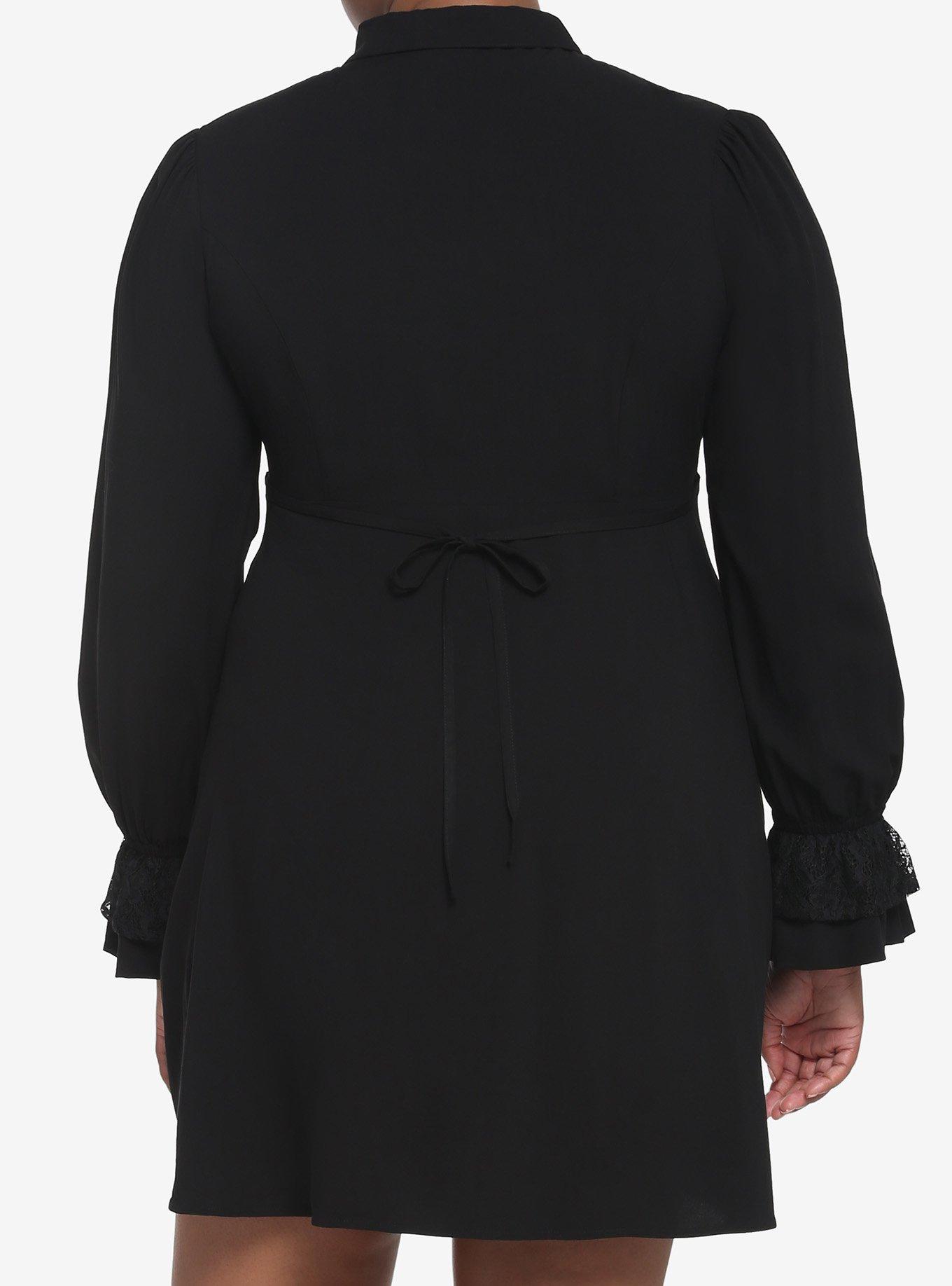 Black Lace Collared Dress Plus Size, DEEP BLACK, alternate