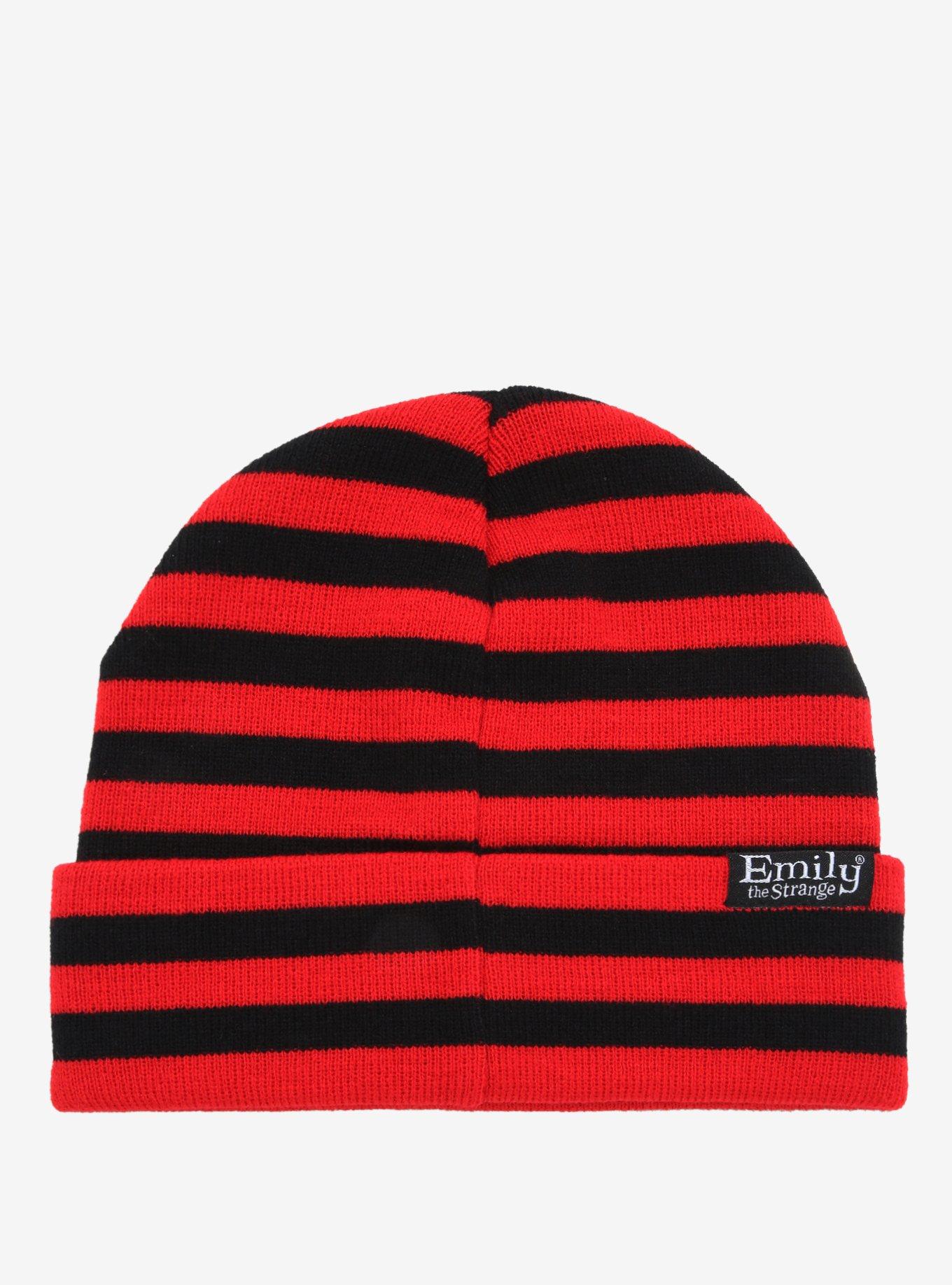 Emily The Strange Black & Red Stripe Peeking Beanie, , alternate